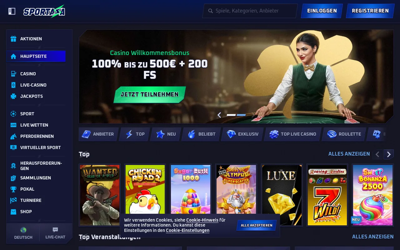 Home page of sportaza.com (screenshot)